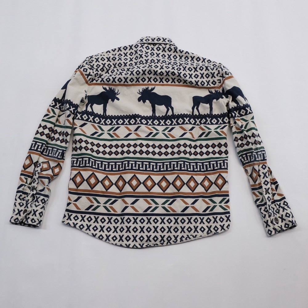 Chaps‎ Button Down Mens Cream Moose Fair Isle Cabin Medium Long Sleeve Shirt - Picture 2 of 8